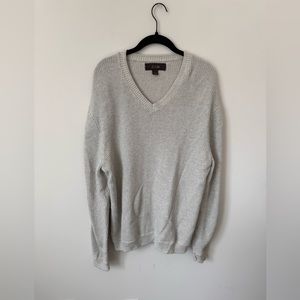 Tasso Elba V Neck Sweater, Chunky Knit, Cream, 100% Cotton, Men’s Large